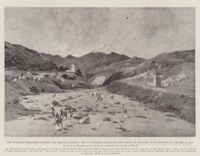 De strafexpedities tegen de Mahsud Waziris, de 2e Gurkhas vallen de toren van Waladin aan in Waziristan op 2 januari 1902 door Charles Auguste Loye